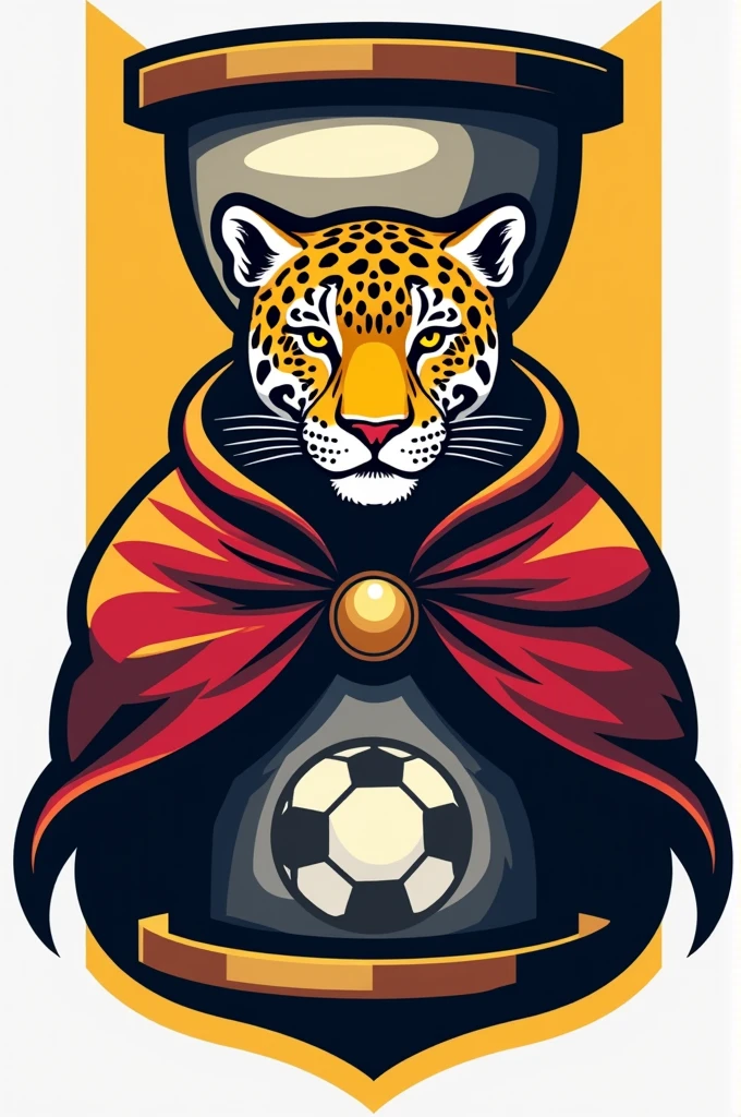 FOOTBALL CLUB LOGO, jaguar from the front wearing a cape and with a large hourglass behind, all well framed 