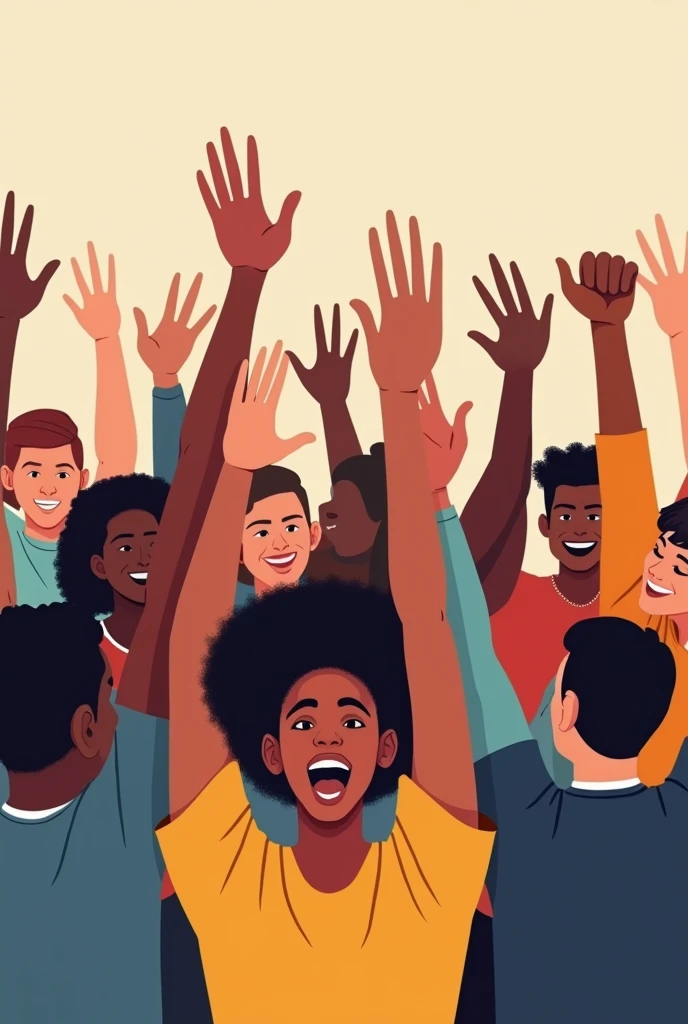 Create an image with hands up of different ethnicities