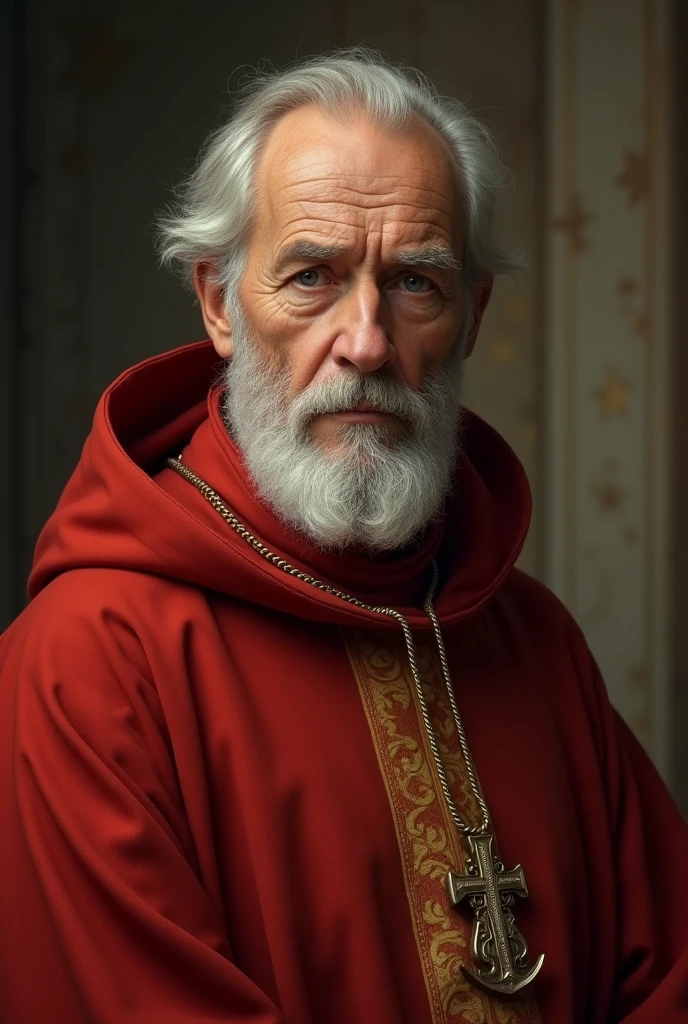 Create realistic priest with tunic in red details