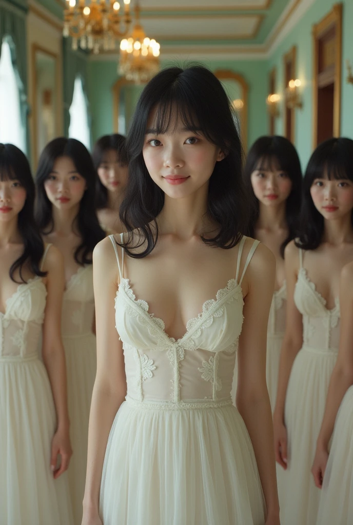(No need for a center subject in the foreground), (Japanese Clone-girls=Myself), (Super Best masterpiece Clone-girls Raw Photography Art), (16K, Highest quality, Ultra-high resolution, RAW Photos), (It's so unrealistic., With unparalleled depiction, With an unfathomable sight, An unprecedented and shocking worldview, Clone-girls: In a world of mass reproduction, Ultra-realistic depiction), (Japanese Girls, Hamabe-Minami, ), (Small face, Thick black hair, long hair, Dark Eyes, Mature face, Cute Smile, Smiling face, A gentle gaze), (Very pleasant look), (Very beautiful and detailed girl, Accurate body structure, Accurate body movements, Very detailed body), (Super big breasts, Large bulge of ample breasts), (White Dress, Emphasise the fullness of your breasts), (Very detailed, Myself cloning, Depiction of splitting oneself, 1Myself girl→1,000,000,000,000,000,000,000,000,000,000Myself cloning girls), (Myself clone girlsは, With the same perfect appearance, to multiply in large numbers), (Very detailed depiction, Myself's multiplying female body, In the same female body,With the same face, With the same hairstyle, In the same clothes, At the same height, 同じSuper big breastsで, A completely indistinguishable female body, 1,000,000,000,000,000,000,000,000,000,000 people), (Myself girls only), (1,000,000,000,000,000,000,000,000,000,000Myself girls), Ballroom dancing, European style guest house, A gorgeous space, Top View