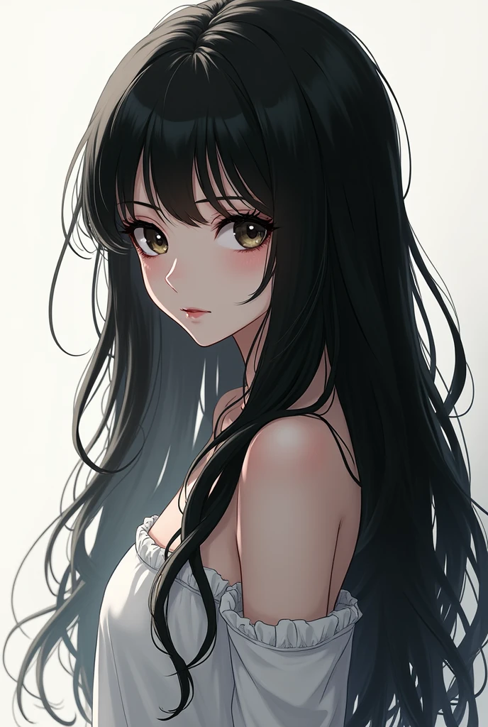 long black hair girl anime style 2d to black and white