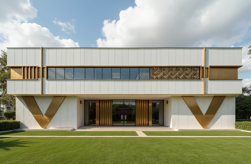 You can modify this building by giving it an Art Deco character., using straight lines and zig zag, Golden and bright brass colors, and it looks elegant