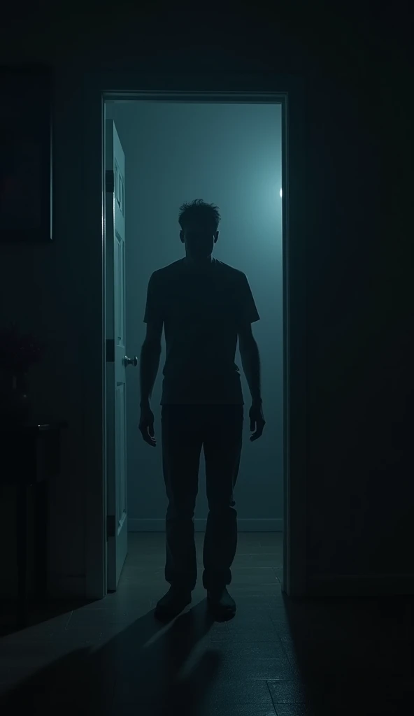 Man standing in the corner of the house feeling scared in the middle of the night