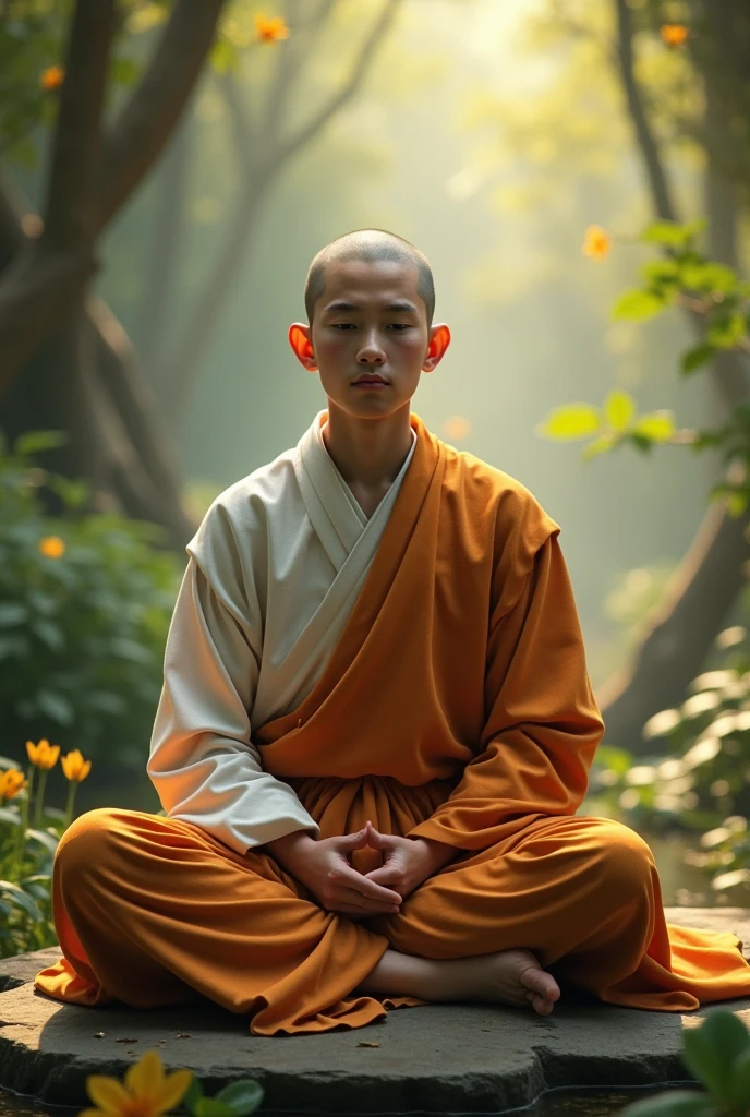 A young monk practicing of meditation