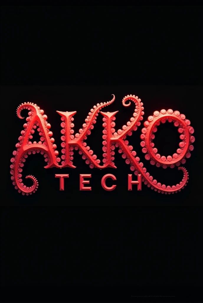 create an image that has AKKOTECH written on it with AKKO as if the letter were octopus tentacles in red and the TECH is normal with a plain black background