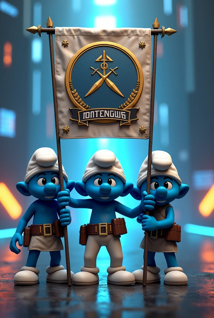 3D, Ingress Resistance Smurfs, Standing pose, holding "INGRESS Spec - Ops Batangas" BANNER