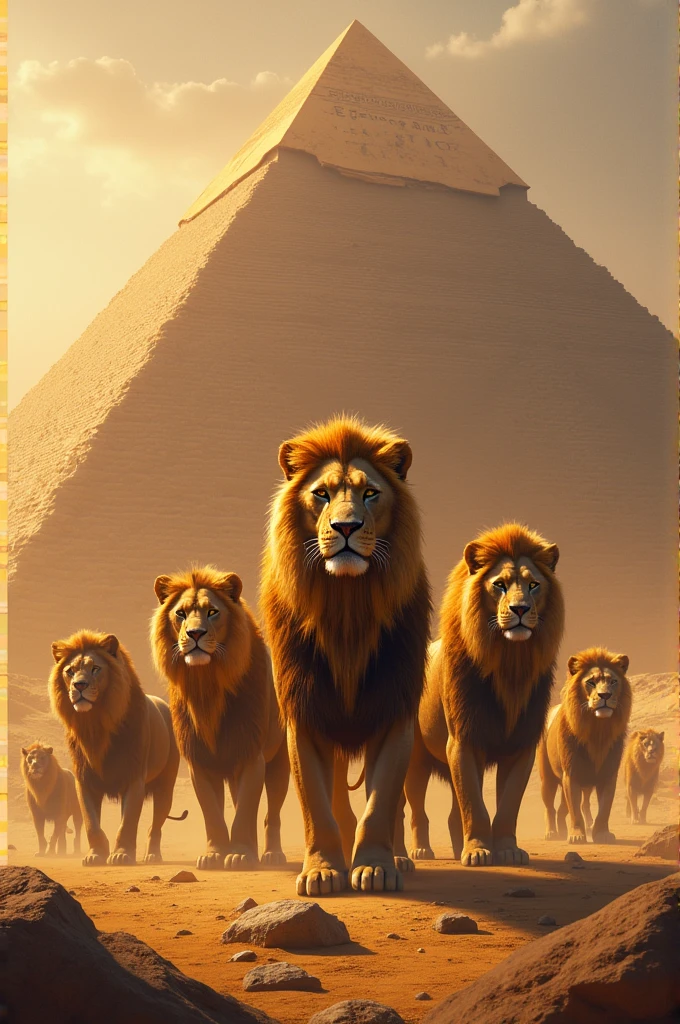 Five lion picture background pyramid