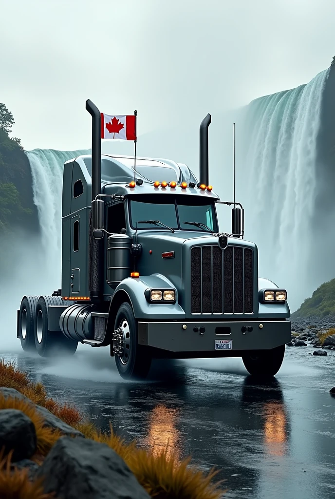 Canadian flag long truck in nigra fall grey clour truck 

