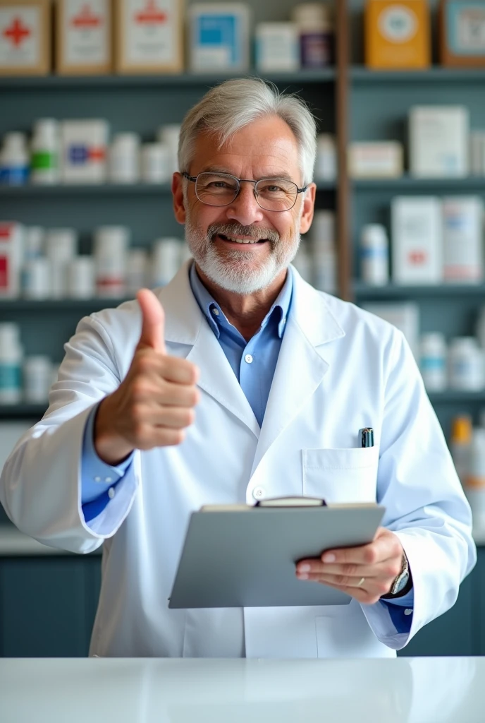A pharmacist giving a thumbs up
