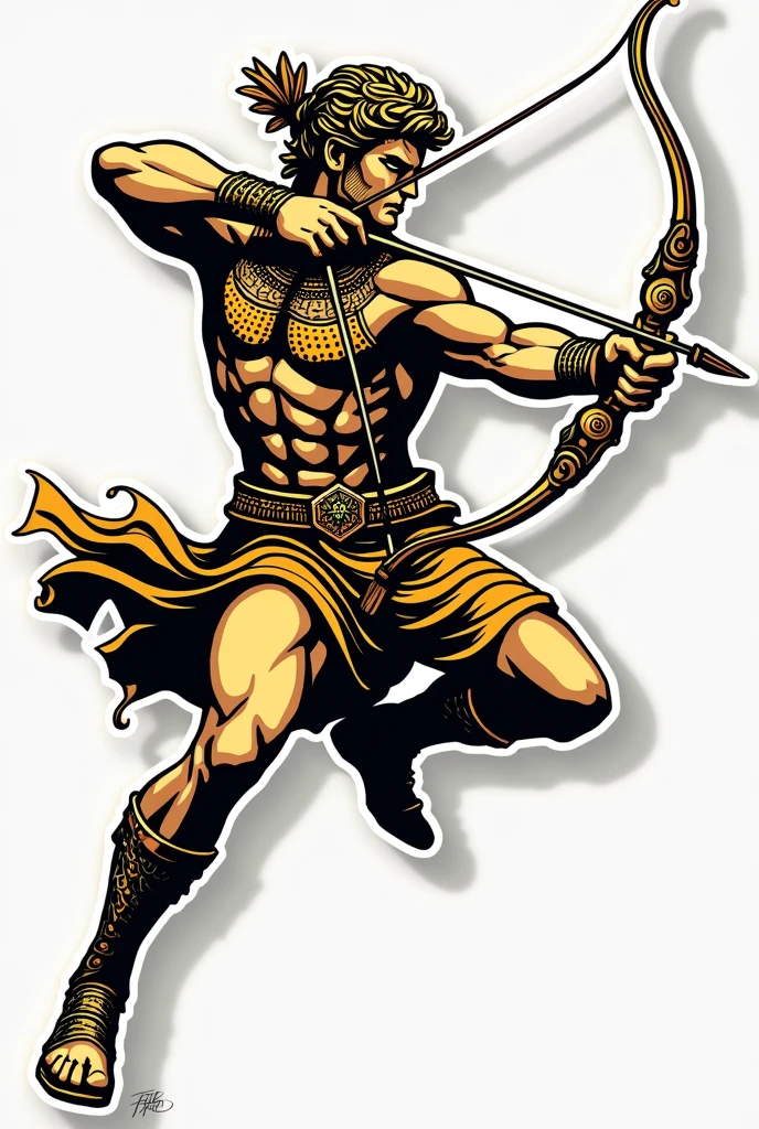 Muscular shirtless shirtless long haired asian man,Wearing animal skin skirts,Draw a bow and shoot arrows