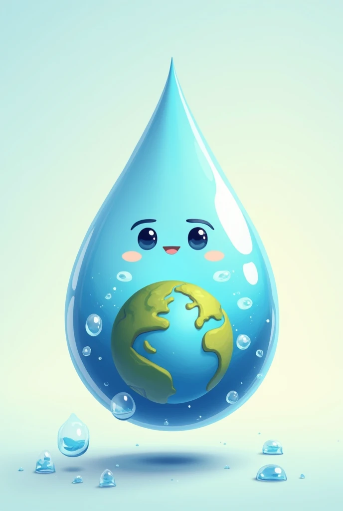 Cartoon of a drop, inside the drop a planet 