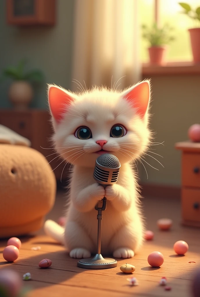 create an image of a kitten with a microphone