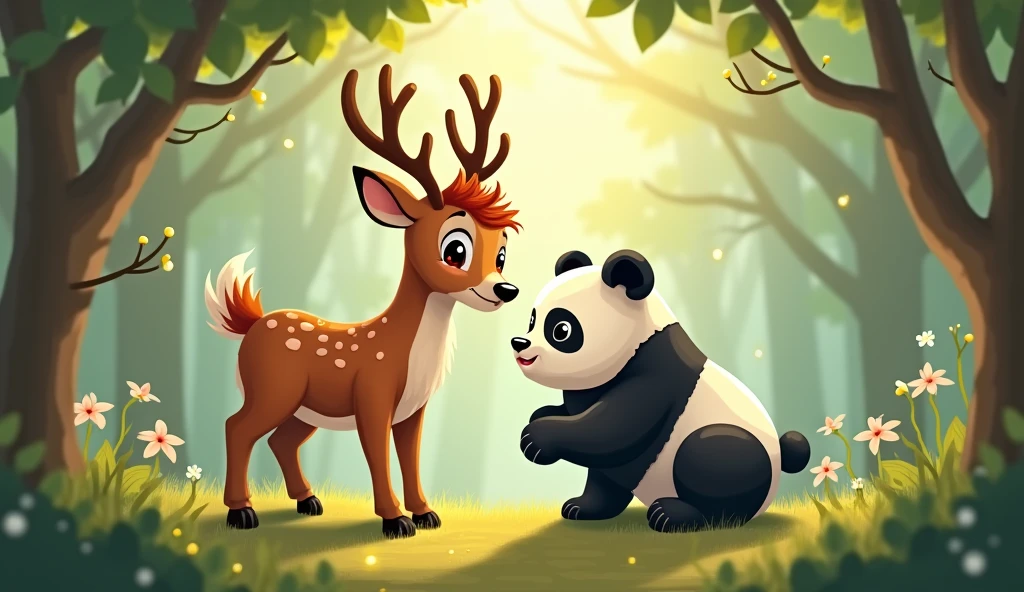 Make A Deer And A Panda Are Old Friends And Complement Each Other With The Background