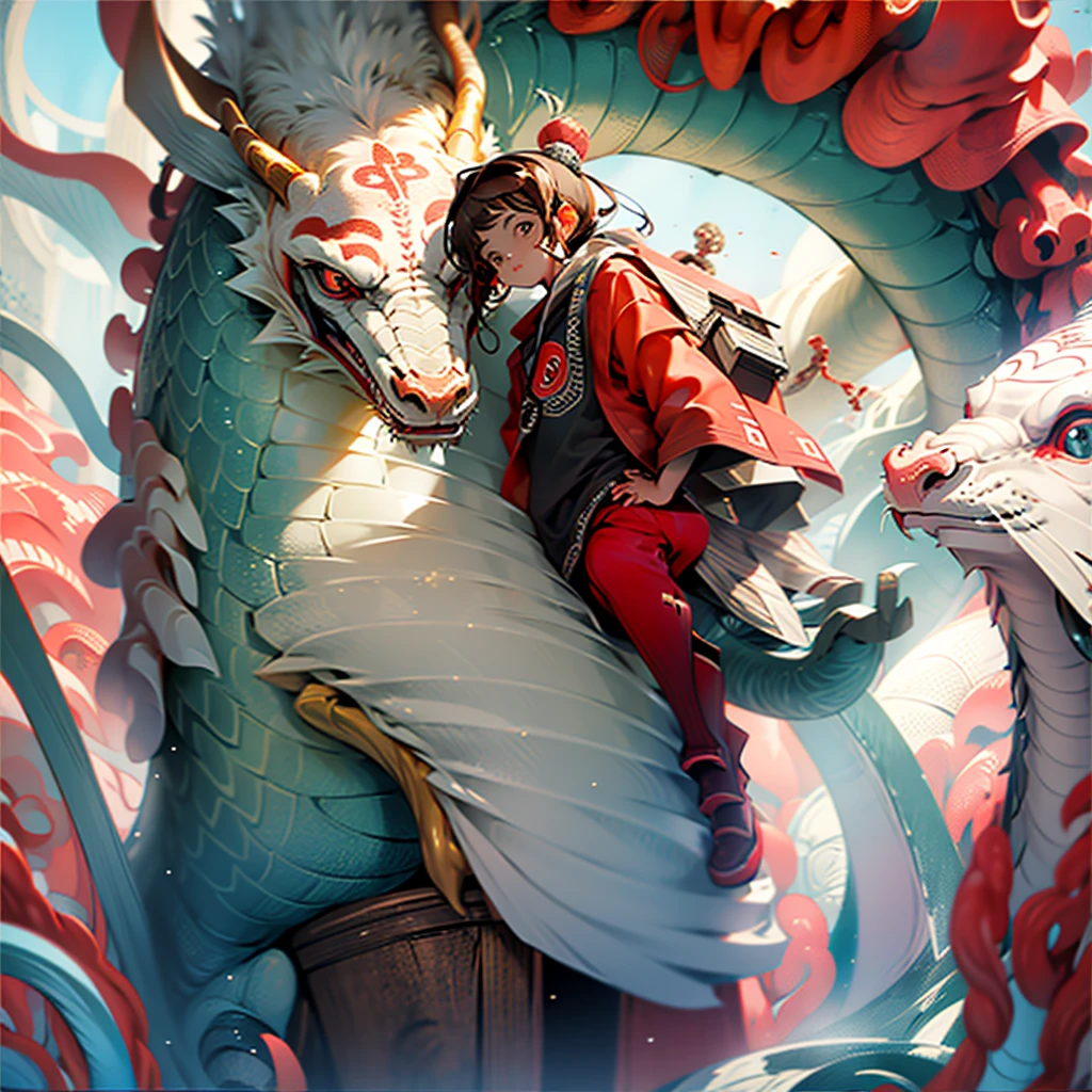 Mosiah's daughter with a red octopus wrapped around her