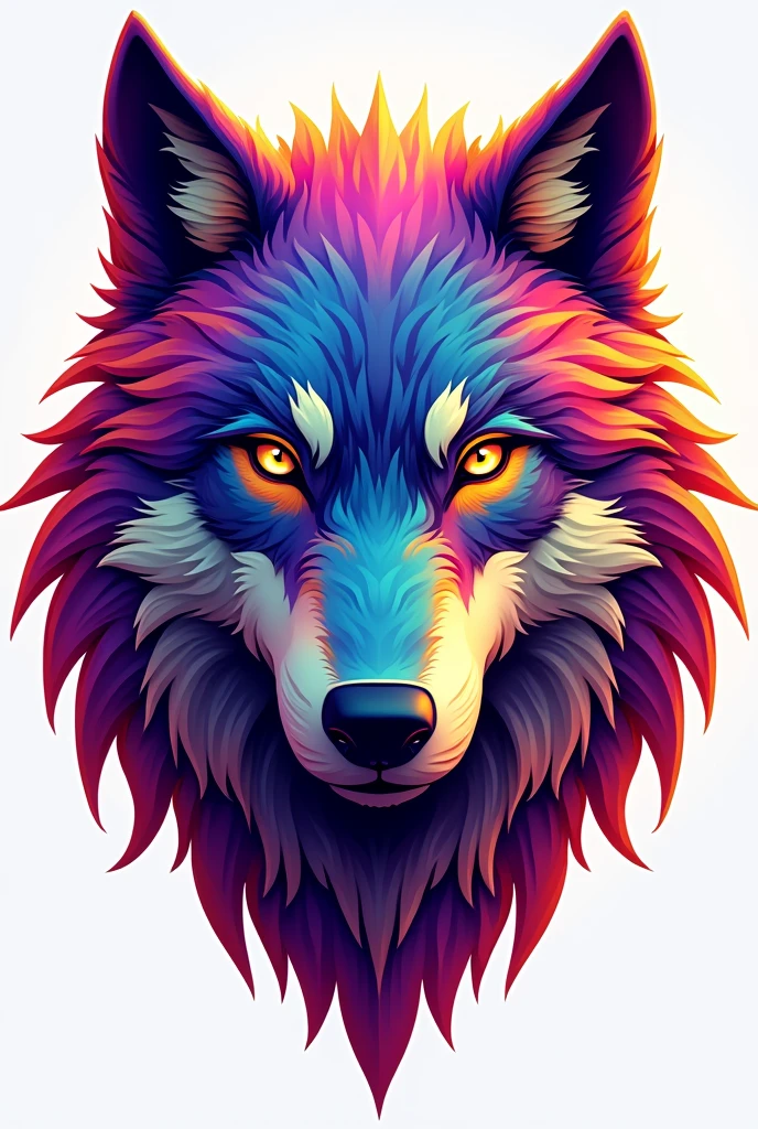 3D wolf face design, colorful, multiple colors, bright colors, png