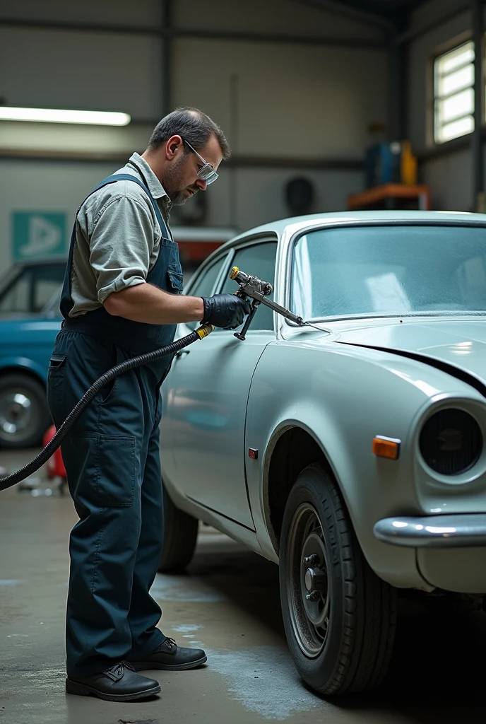 Man painting Suzuki car with paint spray