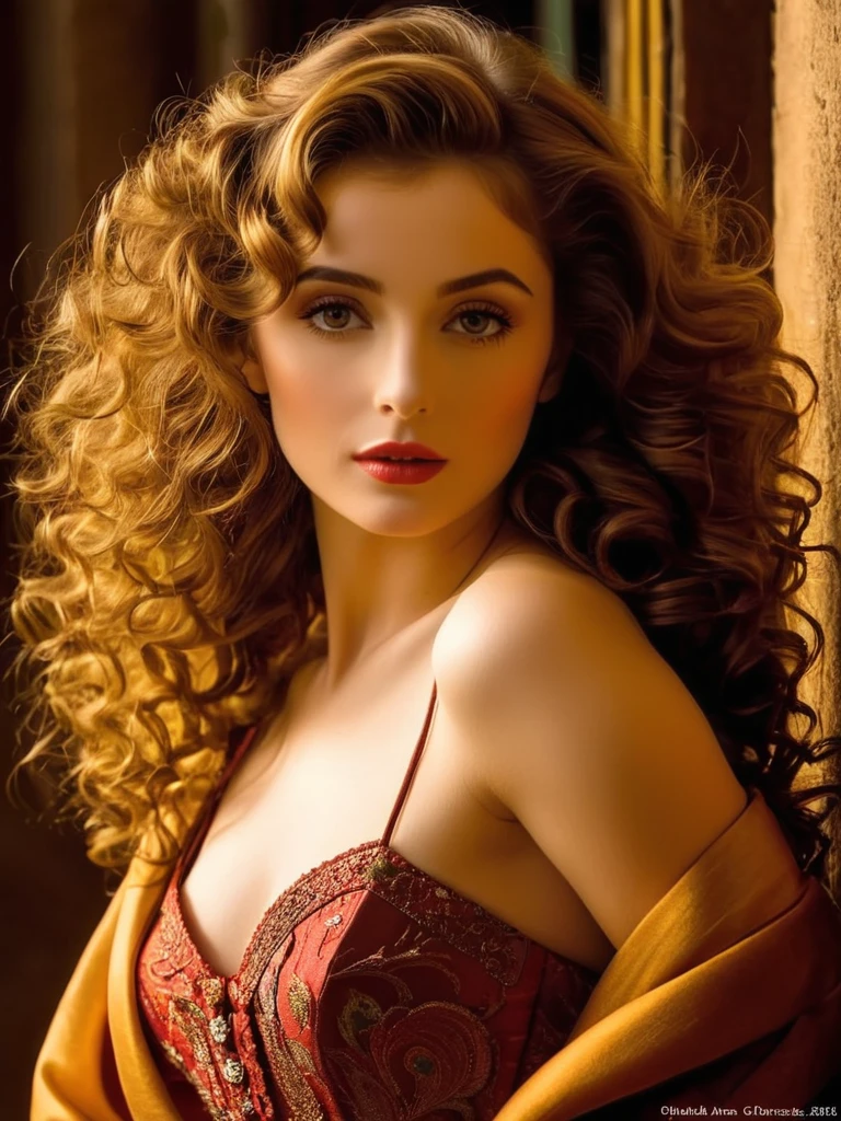 Center, very beautiful, a lot of quality, graceful pose

Half body of A passionately arousing woman [woman: Maude Adams: 0.1],dark and curly hair,