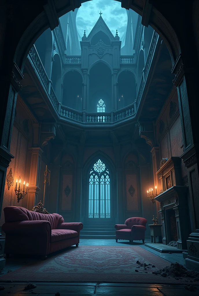  Game background - menu anime fantasy cartoon medieval without people castle ominous scary inside the castle inside the building living room