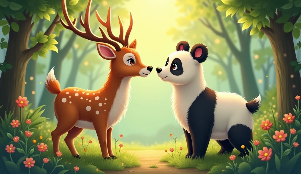 Make A Deer And A Panda Are Old Friends And Complement Each Other With The Background