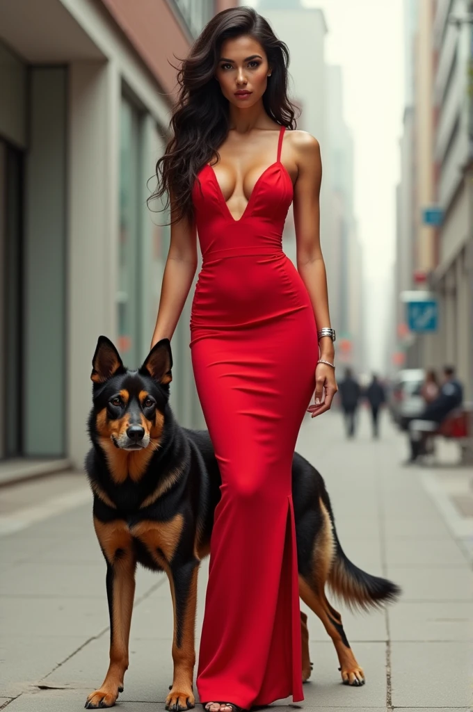 Too dog and one hot dress girl