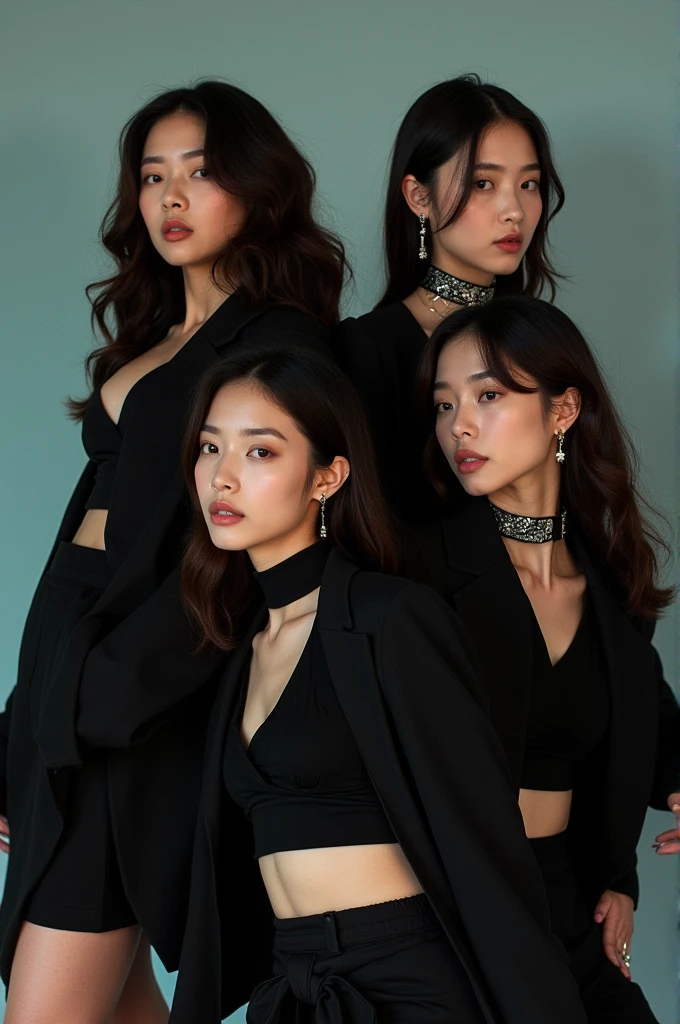 I'm taking photos for a new concept album. Create a girl group concept photo with the "Here I am" style