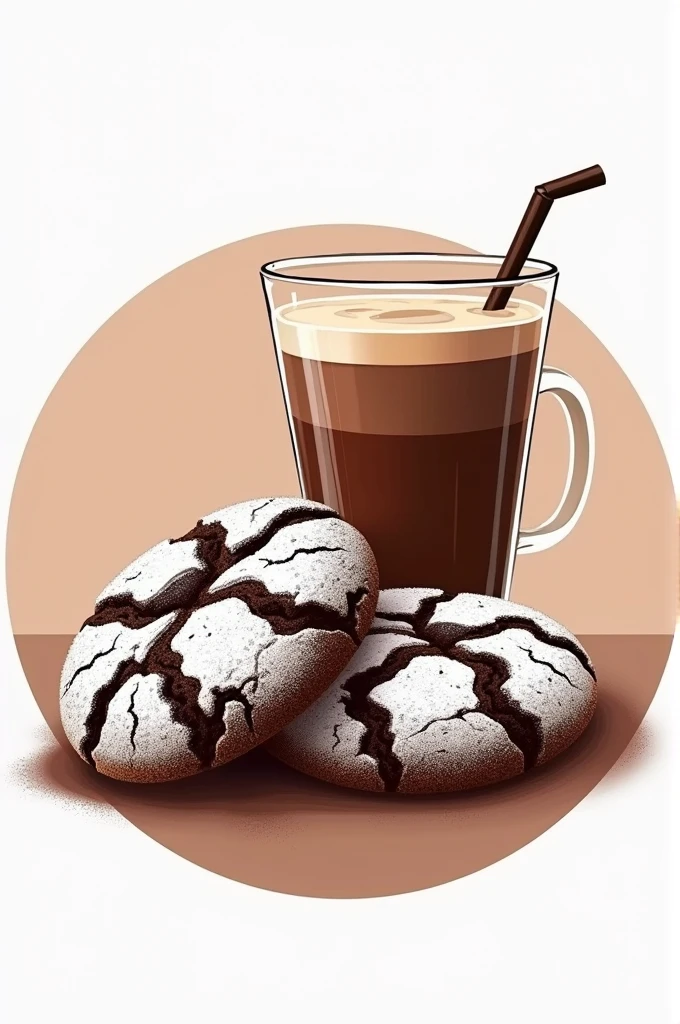 create a logo that shows chocolate crinkle cookies covered in powdered sugar and iced coffee.
the logo must be round.
Put my business name "Juju's Pastry and Cafe" on top or bottom or in the logo.