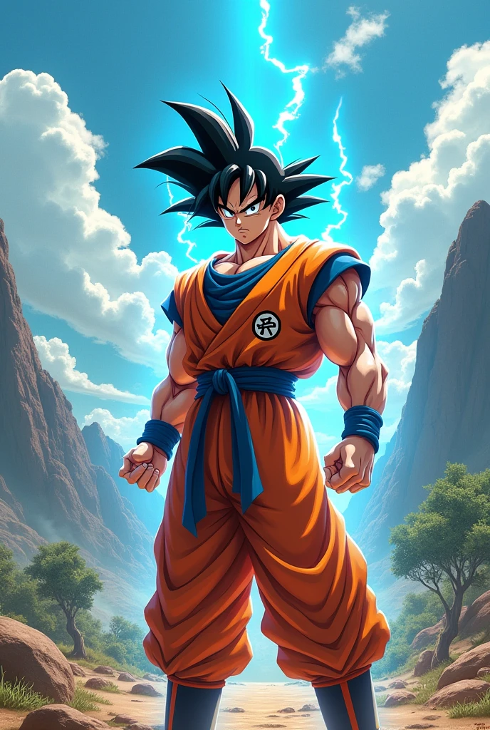 Generates an image of Goku preparing to launch a Kame Kame Ha