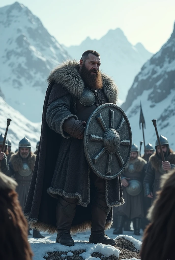 Viking Jarl giving a speech to his warriors.
