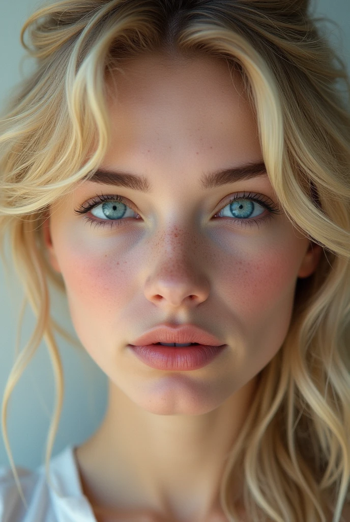 Blonde woman blue eyes full face 4k quality