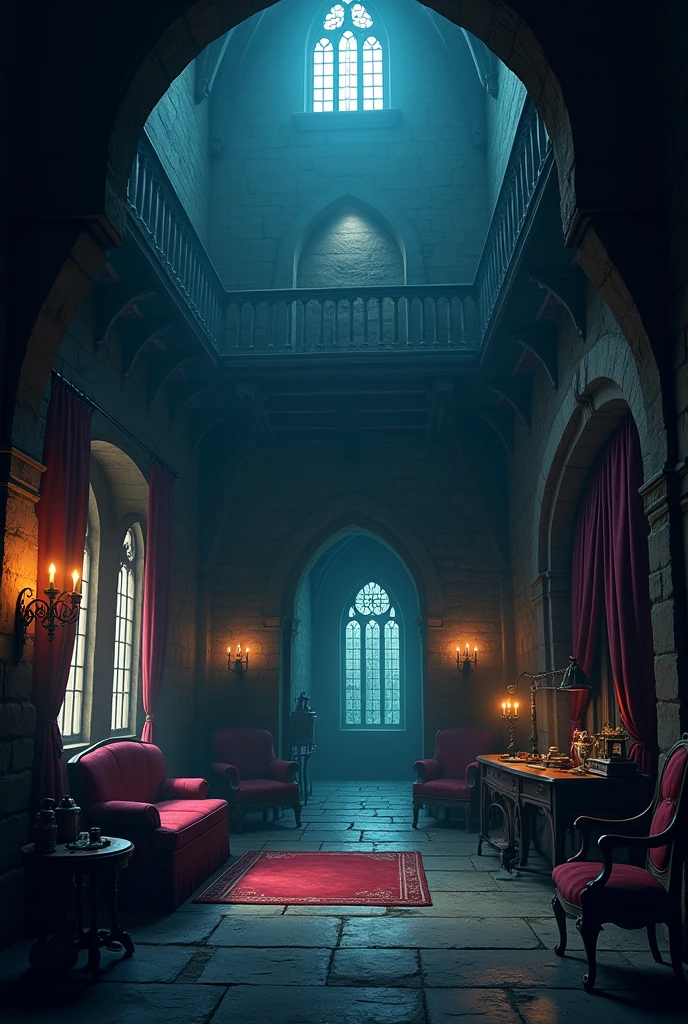 Game background - menu anime fantasy cartoon medieval without people castle ominous scary inside the castle inside the building living room