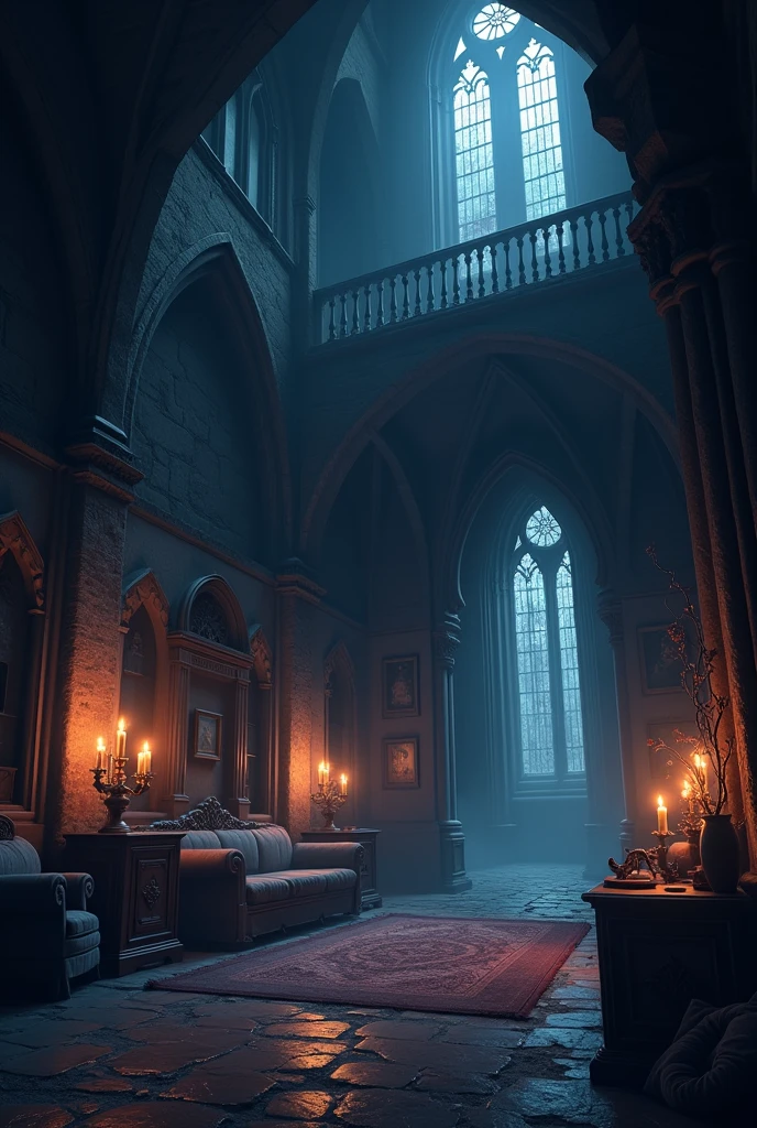 Game background - menu anime fantasy cartoon medieval without people castle ominous scary inside the castle inside the building living room