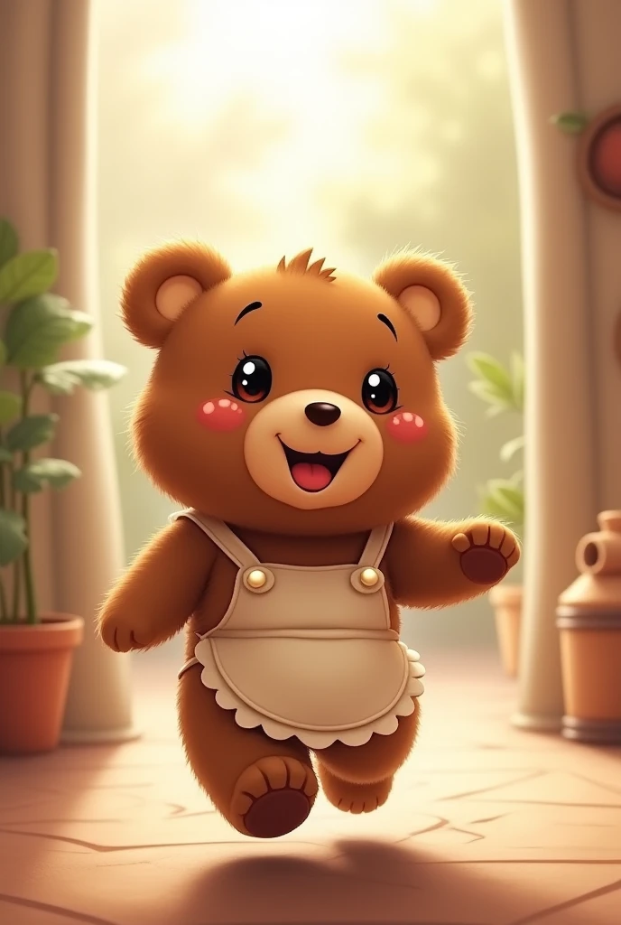 Cute bear dashing、Big round eyes、Shaking cheeks、Cute Apron、good feeling