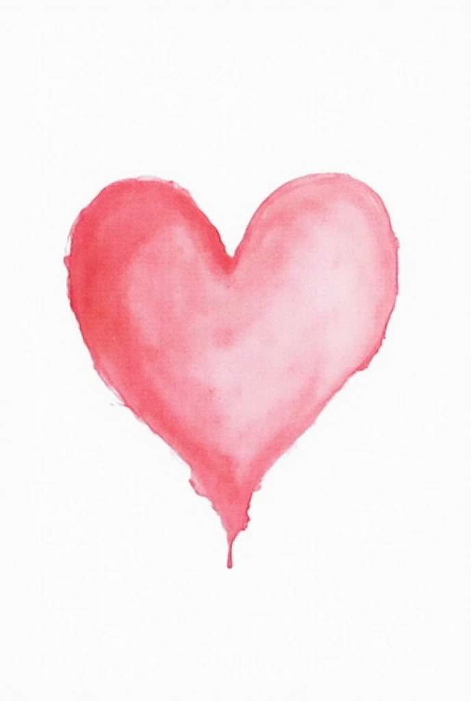 watercolor painted pink heart on white paper, irregularity