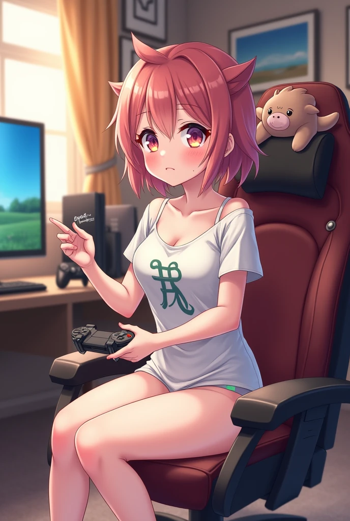 Anime girl with panty, Gaming room, relaxed, uwu, sexy