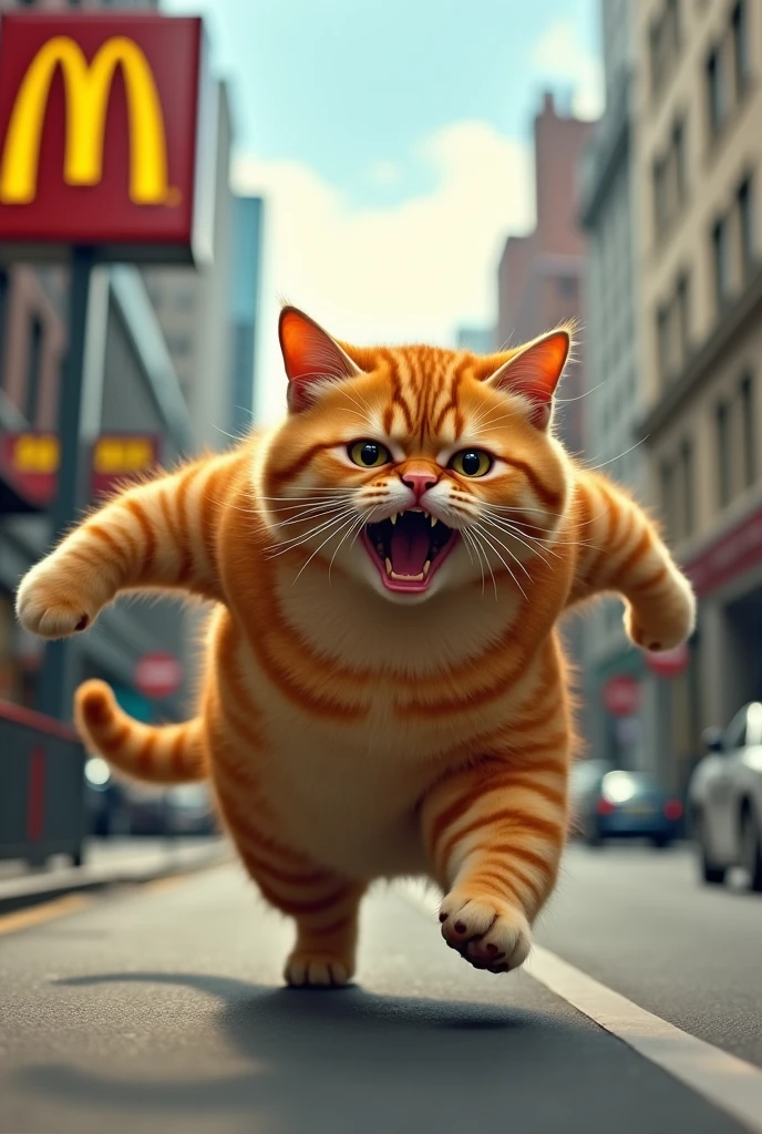 orange fat cat Run away from McDonald's and crying