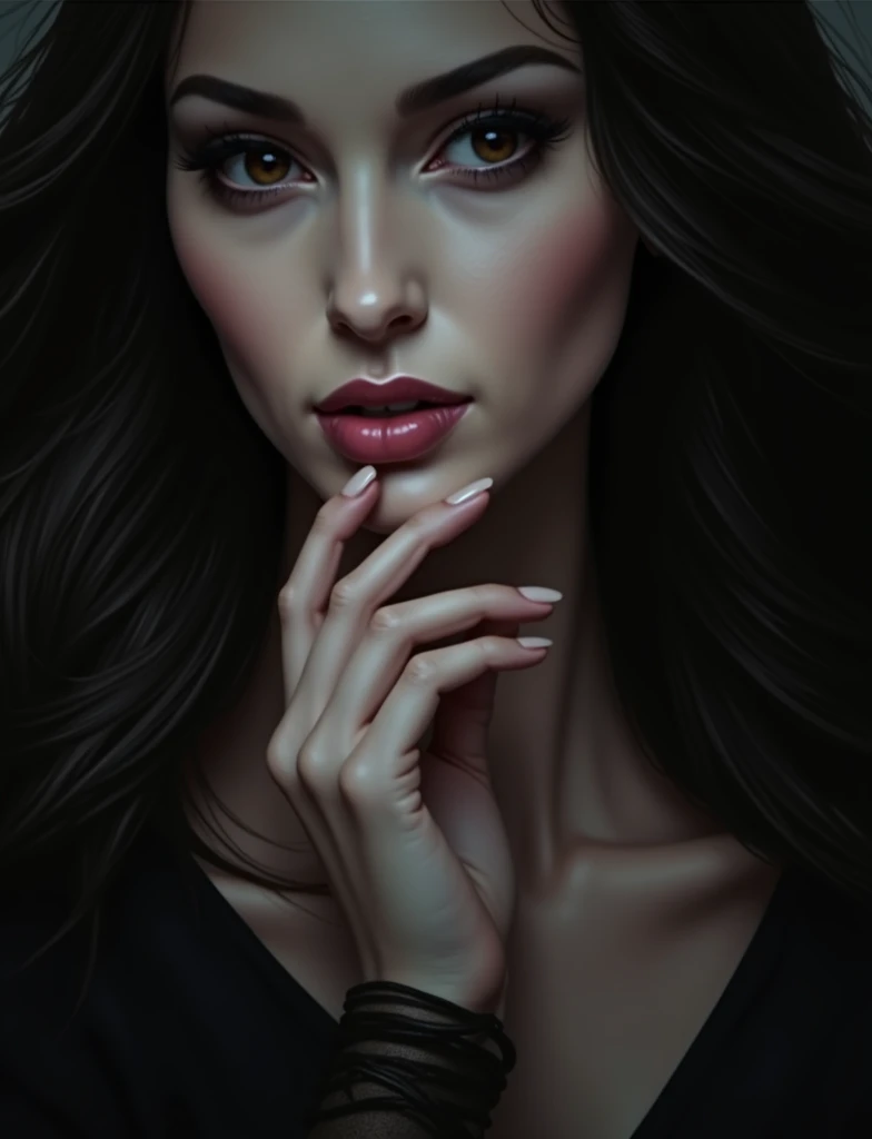 portrait of femme_fatale, long_hair, realism, 