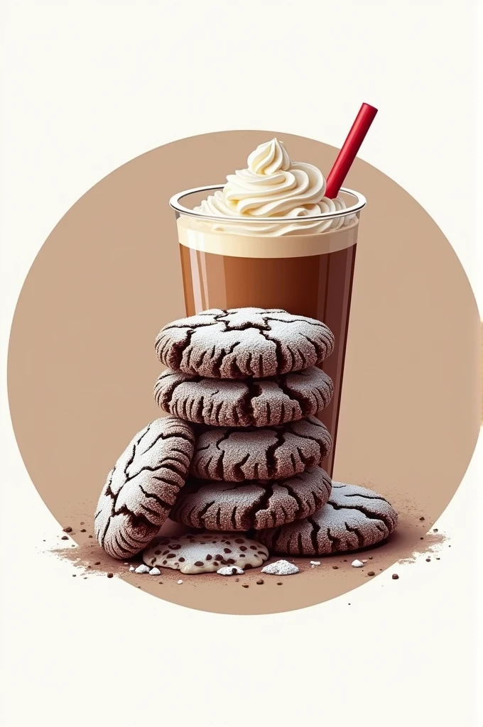 create a logo that shows chocolate crinkle cookies covered in powdered sugar and iced coffee.
the logo must be round.
Put my business name "Juju's Pastry and Cafe" on top or bottom or in the logo.
"Juju's Pastry and Cafe"