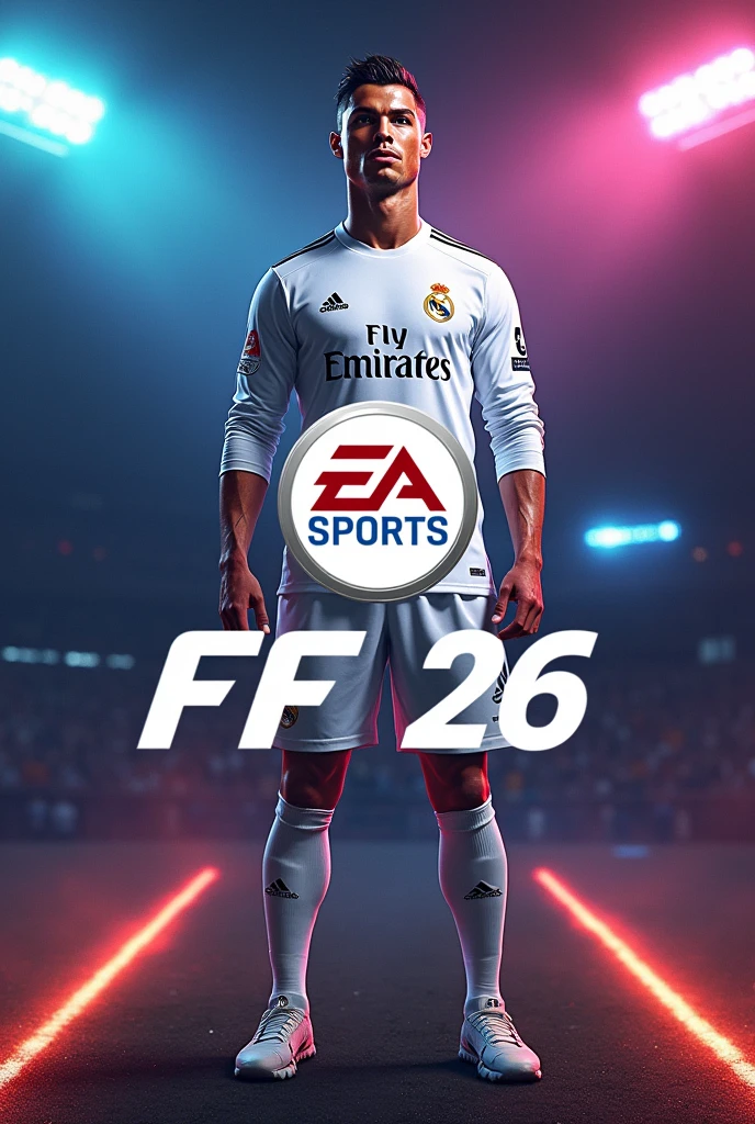 Jeux ps5 football cover logo écrit fc 26 cristiano ronaldo real madrid kit 2024