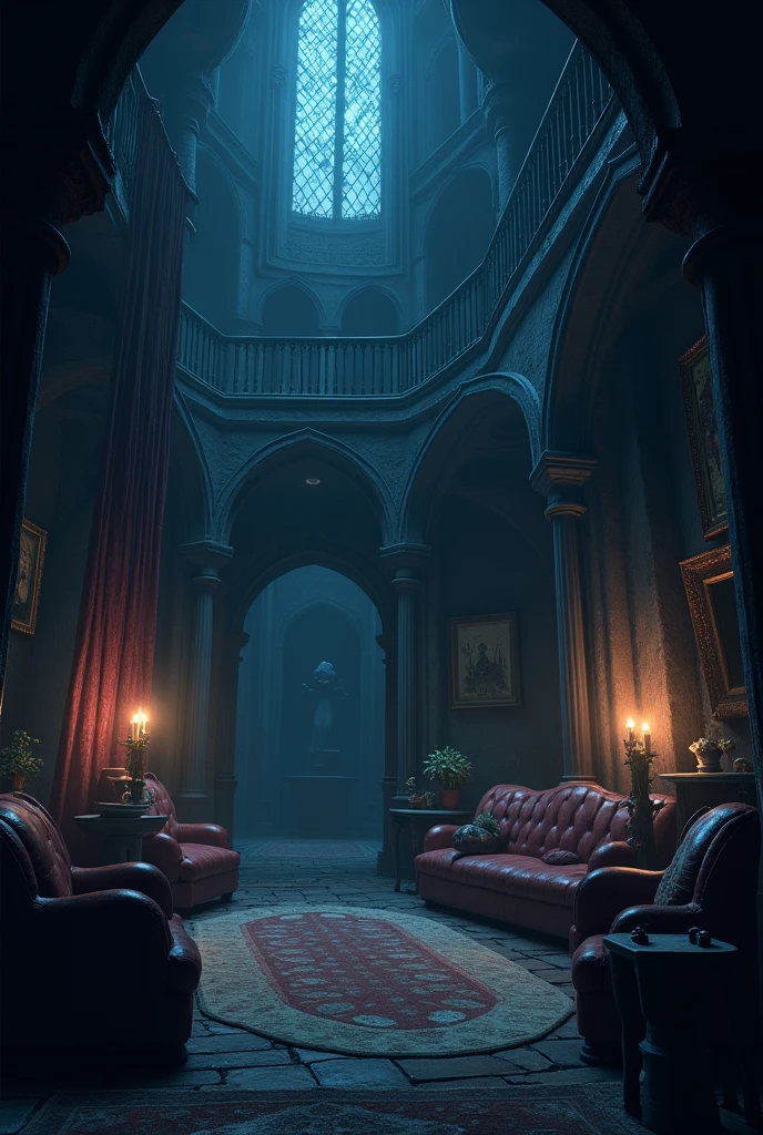 Game background - menu anime fantasy cartoon medieval without people castle ominous scary inside the castle inside the building living room