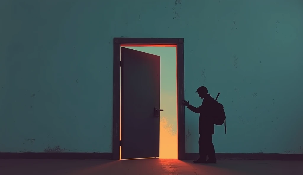 place the silhouette of a man in the door