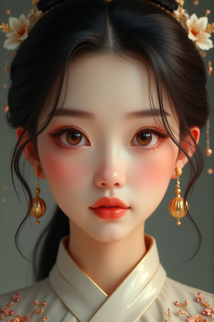 Please generate a picture about Chinese woman
圆肥黑润，The ears, eyes, mouth and nose are all fat，Broad forehead and cheeks，Thick eyebrows and big eyes