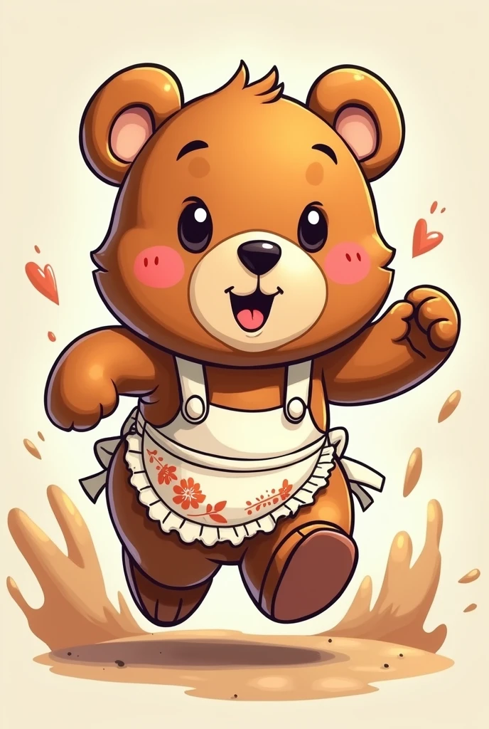 comics、Cute bear dashing、Big round eyes、Shaking cheeks、Cute Apron、good feeling