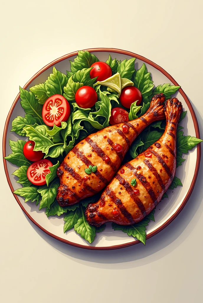 plate of jerk chicken and salad clip art