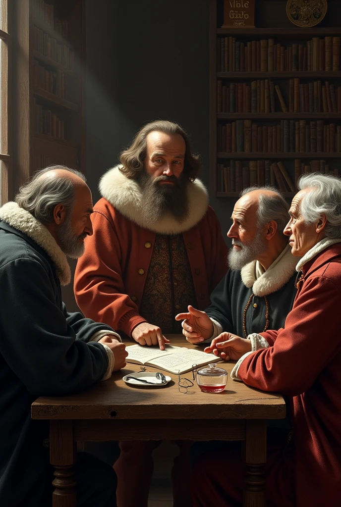 Can you generate an image for me where Galileo Galilei appears?, Evangelist Torricelli, Gilles de Roberval and Isaac Newton