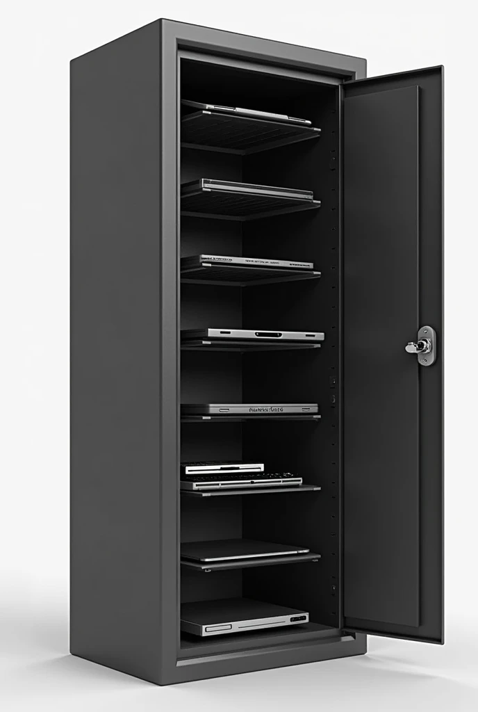 Little Phone locker that "The appearance is of a small cabinet with many compartments, similar to a cabinet for storing spiders, and it has FIVE SLOTS FOR LAPTOPS ONLY and 10 FOR CELL PHONE . The color is black."