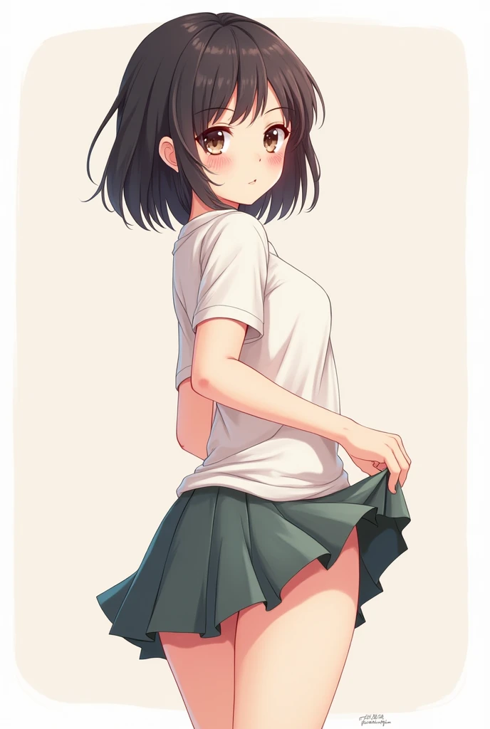 Anime girl with thong panty with skirt