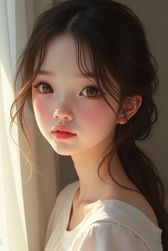 A beautiful girl, chubby cheeks, pink lips
