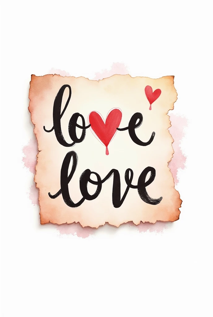 irregular shabby hand painted love lettering as a t-shirt print, white background, effect of watercolor, near a small heart with acrylic partially transparent