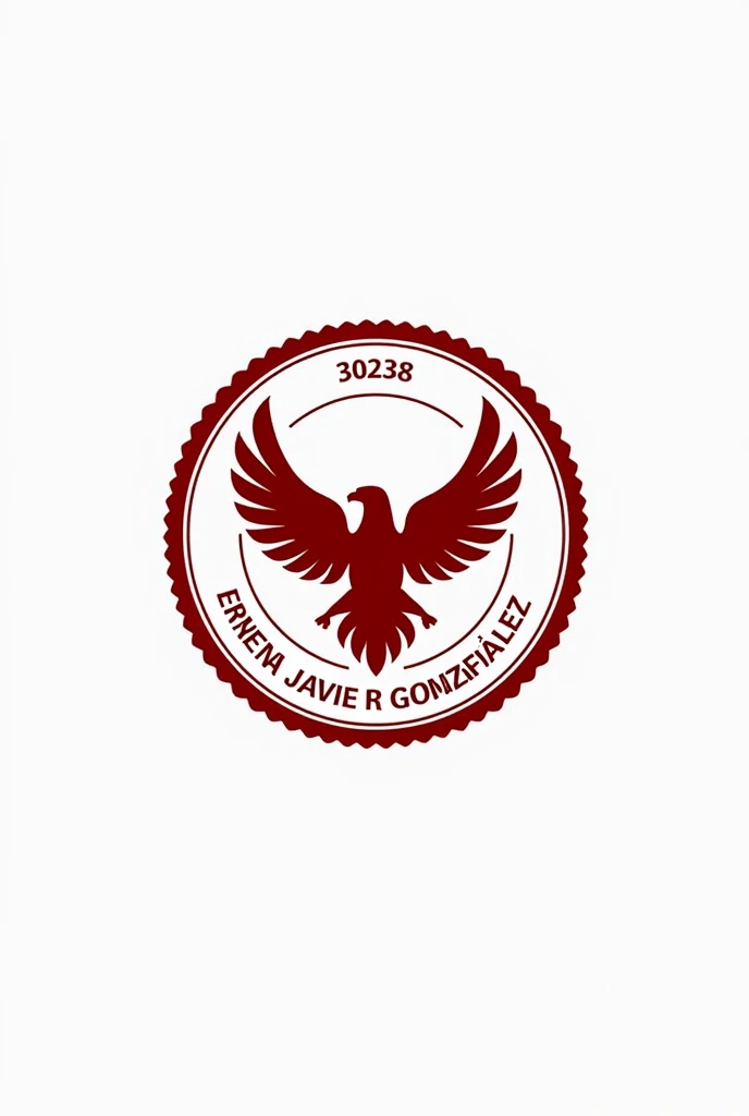 Generate a seal-style logo for a lawyer named ERNESTO JAVIER GONZÁLEZ with suitability number 30238, taking as a reference an eagle, the seal should be round and red and white in color