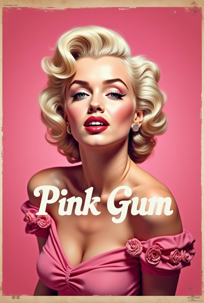 A poster with the brand PINK GUM and a photo of Marilyn Monroe in the middle